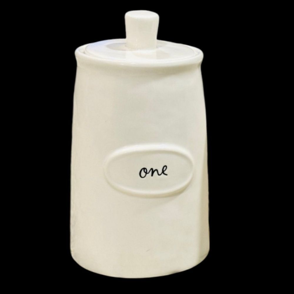 Rae Dunn “One” White Ceramic Canister with Lid NEW